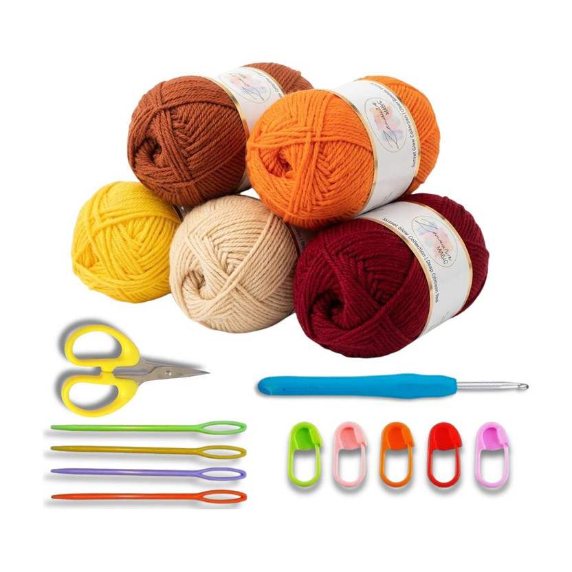 Zenaura Magic Crochet Kit for Beginners with 5 Crochet Yarn Big Size, Premium Cotton Yarn