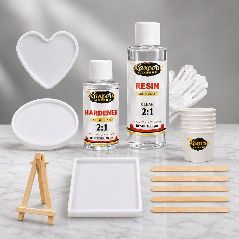 KAXEERU Clear Epoxy Resin & Hardener Kit with Silicone Molds – Art & Craft KIT