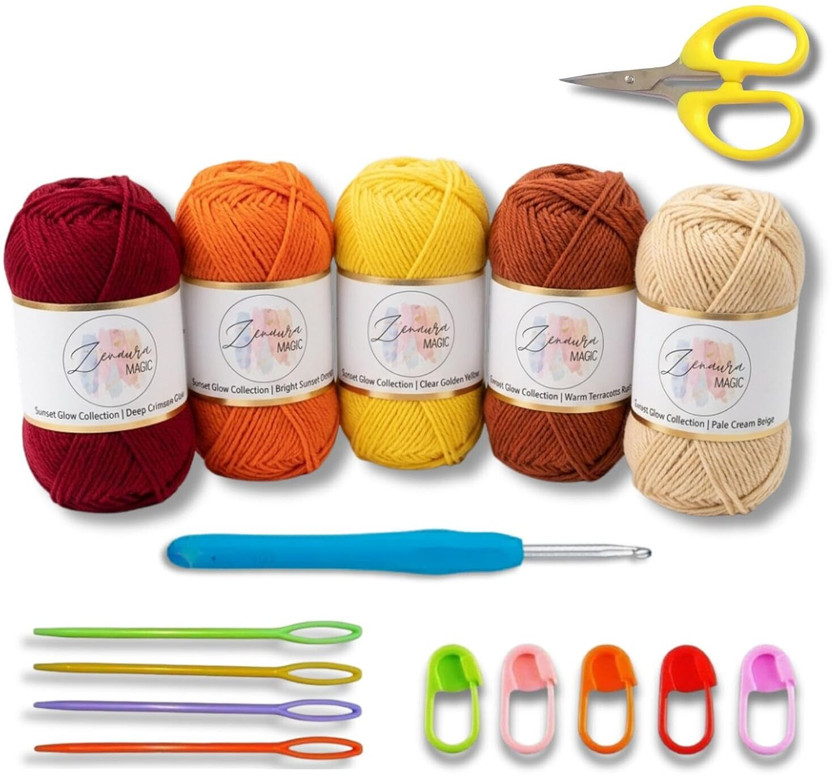 Zenaura Magic Crochet Kit for Beginners, All-in-One Crochet Kit with Wool Yarn | DIY Kit