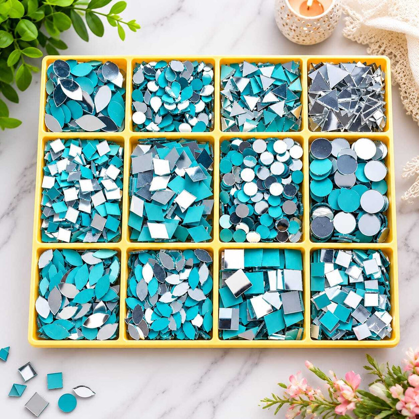 RAGHAV Glass 12 Shape Mirrors For Art Work |Mandala Art |Lippan Art Work |(1200 Pcs)