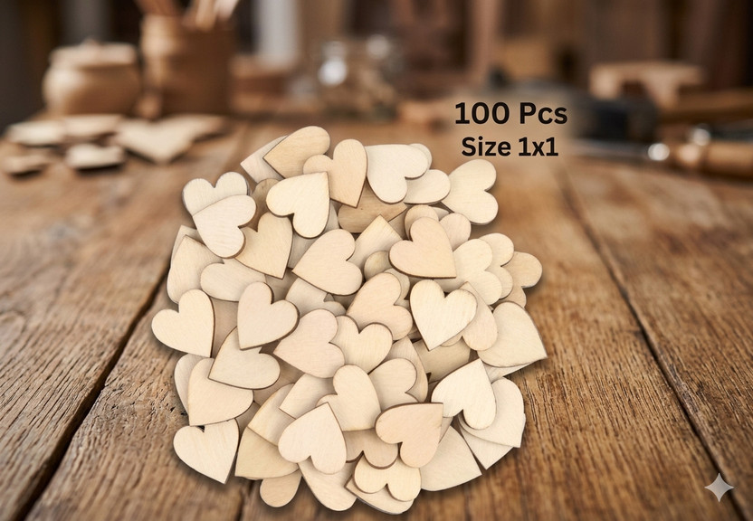 FITLOGAN 100 Pack Mini Wooden Hearts 1x1 Inch Natural Wood DIY Craft Supplies