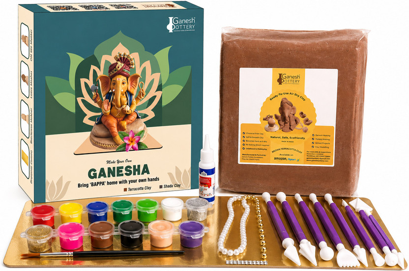Ganesh Ganesh Pottery Eco‑Friendly Ganesha Idol making DIY Kit with Natural Clay, - Flipkart Deal