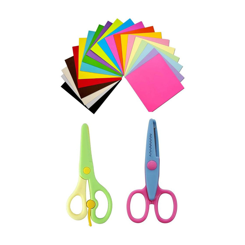 KHUSHA CREATIONS Origami Sheets & Crafts Kids Safety & ZigZag Scissors/DIY Paper Craft