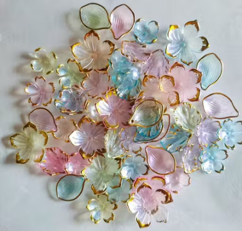 CARTOL Colorful Acrylic Flower Beads Gold Edge for DIY Jewellery Making