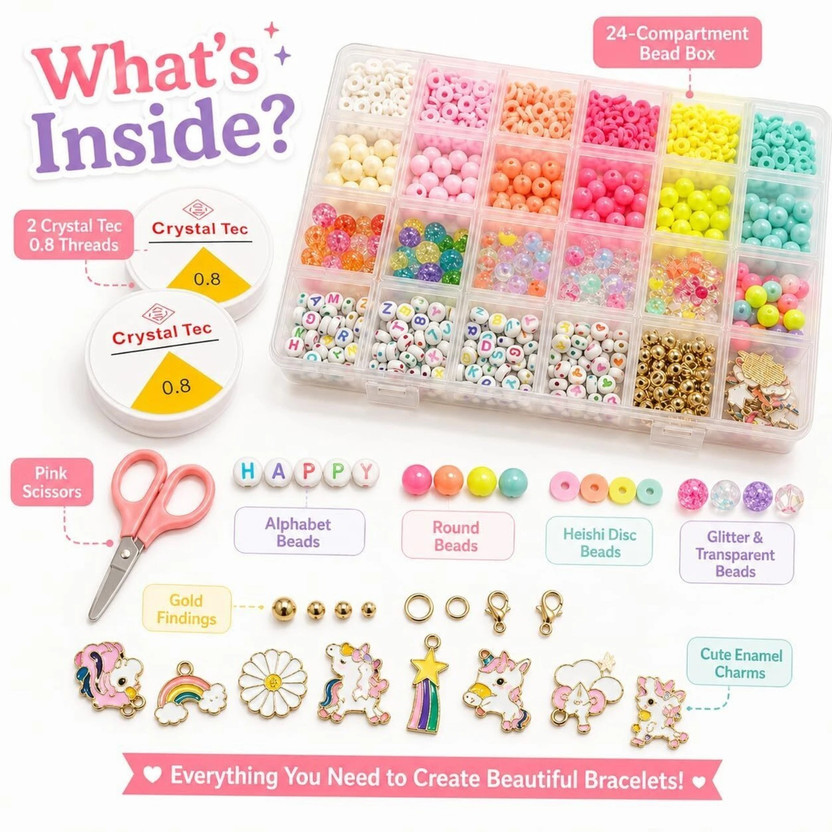 TRIONZZA Bracelet Making Set, Clay Beads Kit, Macaron Color Beads for Bracelet for Kids