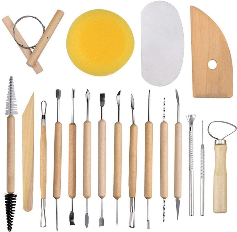 Qatalitic 19 Pcs Pottery Tools Clay Sculpting Tool Set, for Cleaning, Shaping and Trimming