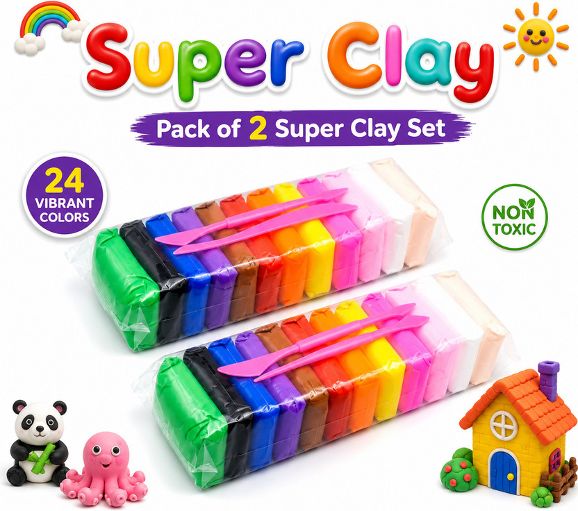 devanshikidstoy Air Clay Pack of 2 for Kids | 24 Color Soft Non-Toxic Modeling Clay Set Age 3+