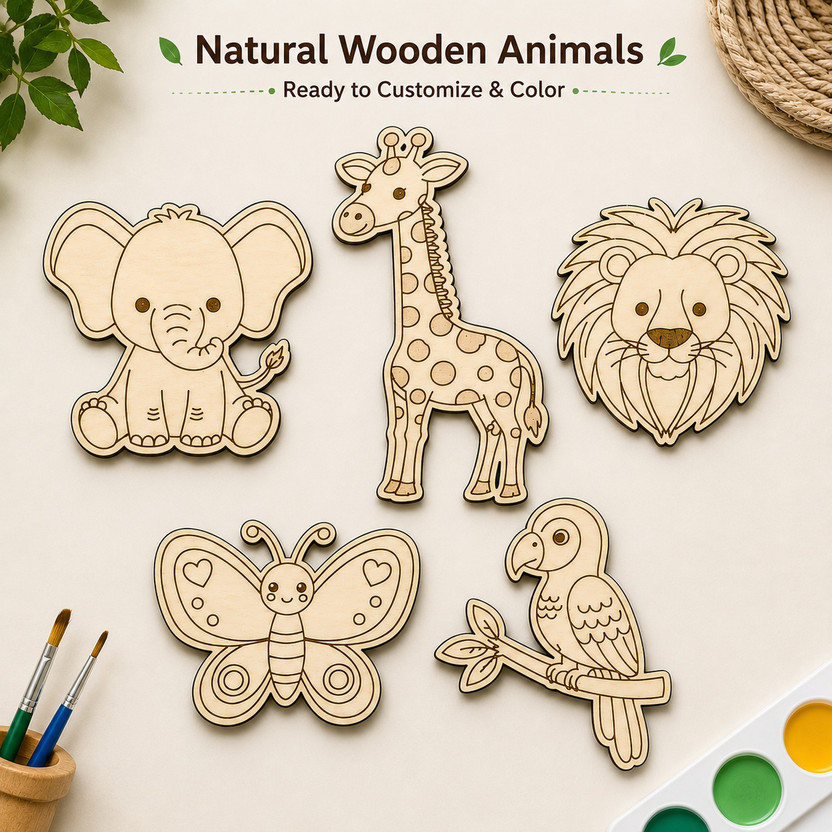 KKD CRAFTS DIY Wooden Animal Painting Kit for Kids | Art & Craft Activity Set