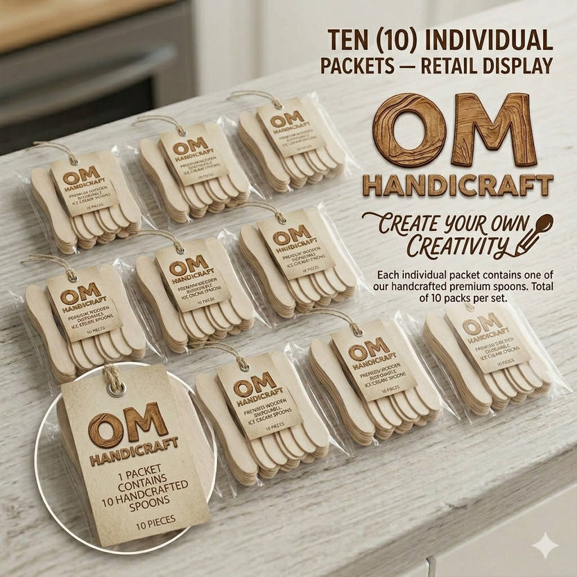 Om handicraft Natural Wooden Spoon for Home, Party, Art and Craft Use