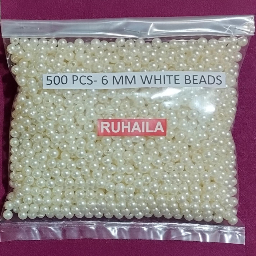 RUHAILA 6 MM WHITE PEARL BEADS FOR EMBRIODERY JWELLERY CRAFT 500 PCS