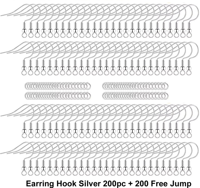 Crafts Haveli Earring Hook Silver 200pc + 200 Free Jump Ring