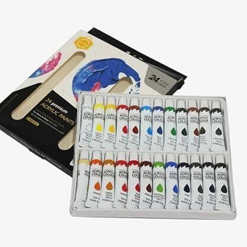 PEACORA Acrylic Paint Tube Set 24 Colors 12ml Perfect for Canvas, Wood, Fabric, Leather(Set of 24, Multicolor)