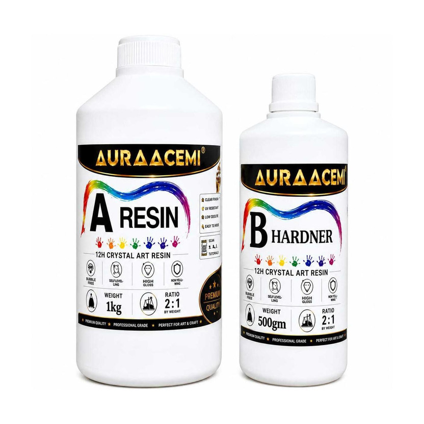 AuraaCemi 12H Crystal Epoxy Art Resin and Hardner 1.5kg(Ratio 2:1). Resin Art Medium(1500 ml)