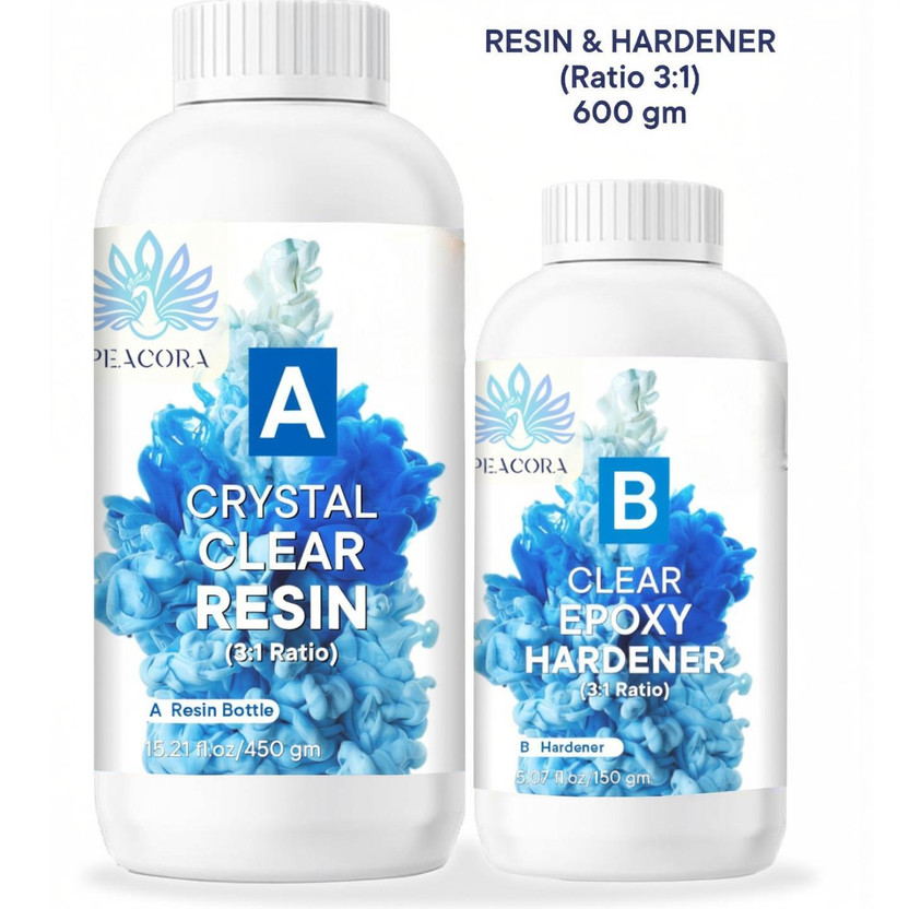 PEACORA Clear UV-Resistant 600g High Intensity Premium Epoxy Resin Hardener Art Kit(3:1) Resin Art Medium(600 ml)