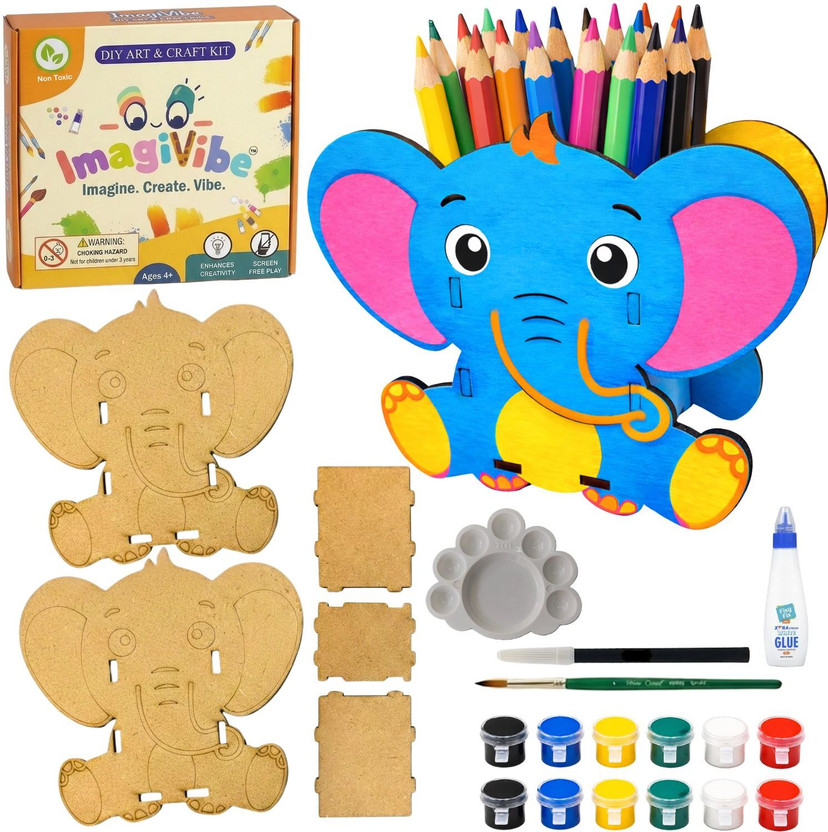 ImagiVibe ImagiVibe Elephant DIY Pen Stand Painting Kit for Kids Art & Craft Desk Organizer (Age 5+) - Flipkart Deal