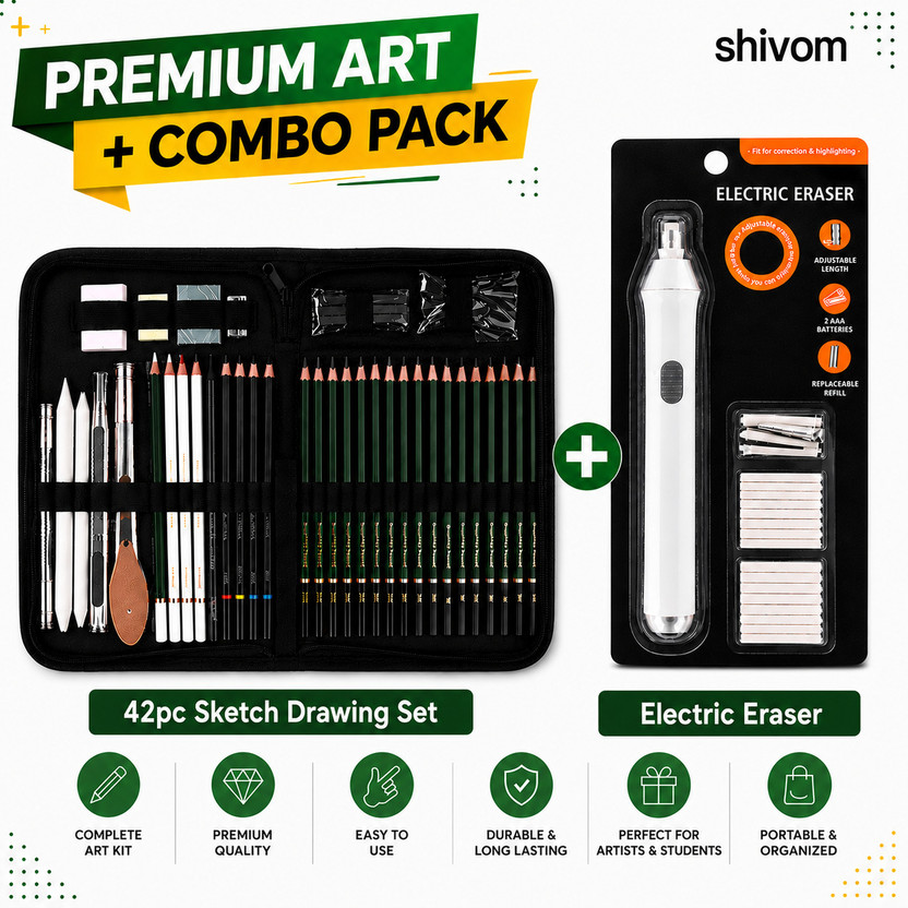 Shivom 42PC Sketch Drawing Set with Electric Eraser Combo Kit for Artists & Students