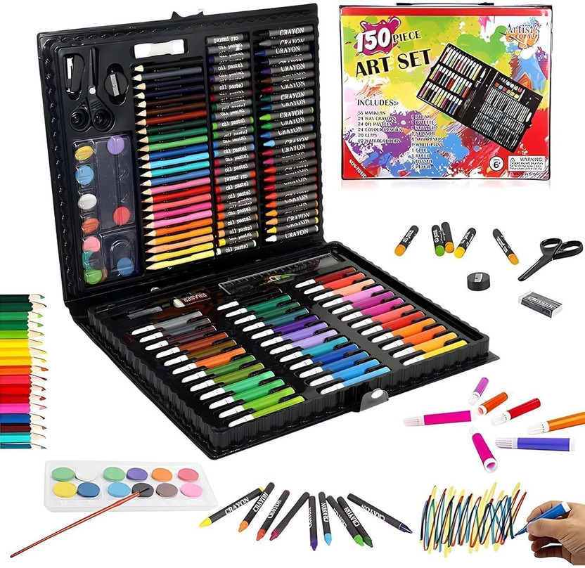 QPBM 150 pcs Painting Set Color Pencils with Portable Art Box-Drawing kit Markers Art