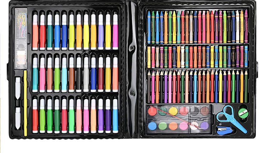 KRITI FASHION Art Supplies for Kids Deluxe Set for Drawing & Painting (150 Pcs Set) Black