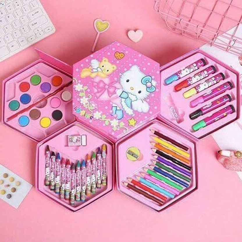 WAKTORO Colours Set For Kids | Drawing Kit 46 Pc Color Tools & Art Accessories ||