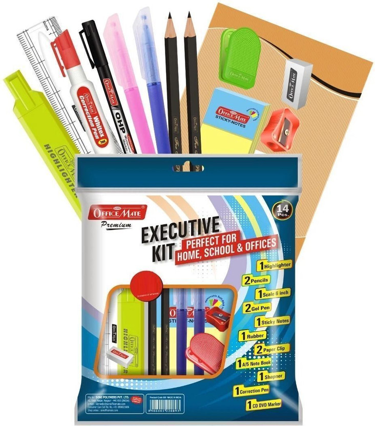 Soni Officemate Executive Kit | All in One Assorted 14 Stationery Item | Standard Stationery Kit