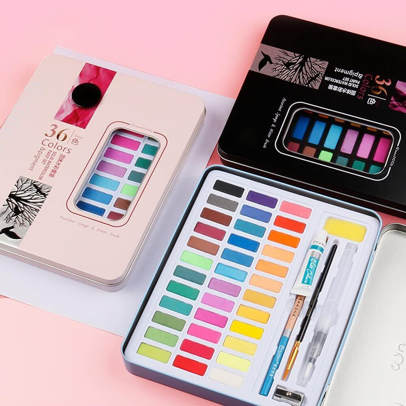 PEACORA 36 Pcs Water color Paint Set of Water Brush Pen Set Solid Watercolor Paints(Set of 36, Multicolor)