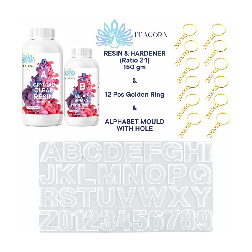 PEACORA ALPHABET MOULD WITH HOLE+12RINGS+150G 1:2 RESIN HARDNER COMBO KIT
