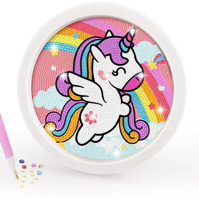 KTrading DIY Diamond Painting Kit for Kids Unicorn & Mermaid Round Wooden Frame