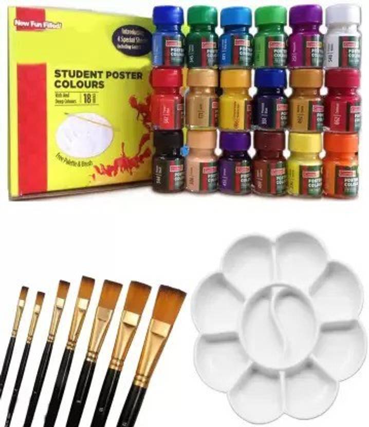 Bhuriya Poster Colours 18 Shades art brushes paint mixing palette