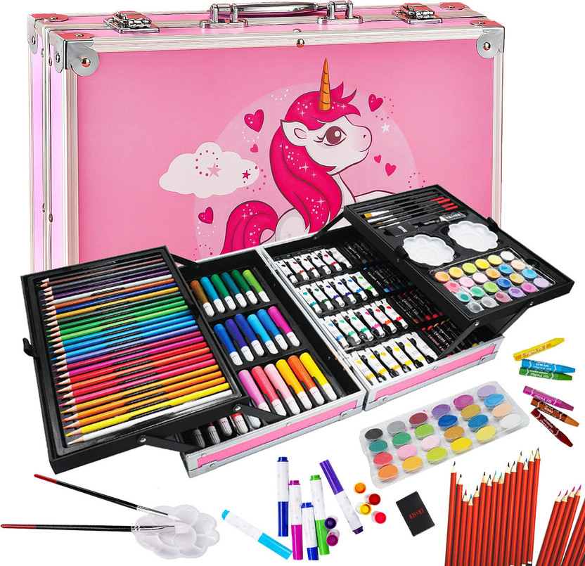 KAMMATESWARA 145 Pieces Art Set for Kids with Unicorn Theme Art and Craft Kit for Drawing