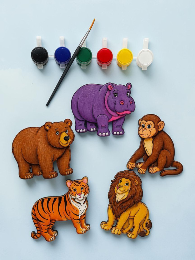 Bachpania Wooden Animal Art Craft Set Kids Painting Activity Wooden for kids, teens and(Multicolor)