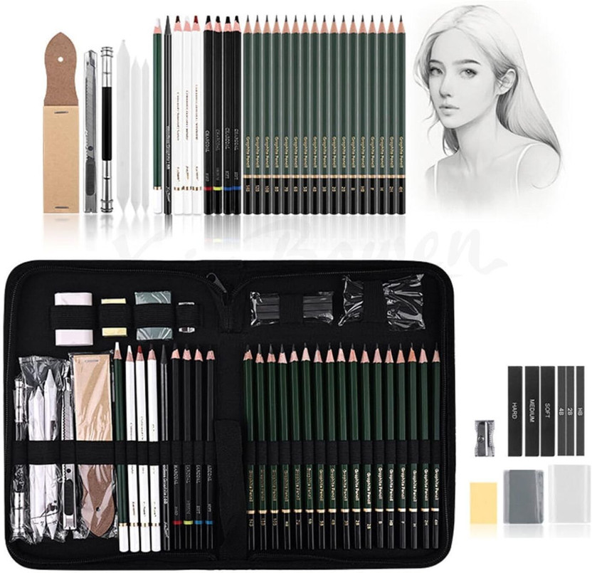 Shivom Art Sketching Pencils Drawing Kit 42 Pcs Drawing set with Zippered Carrying Case