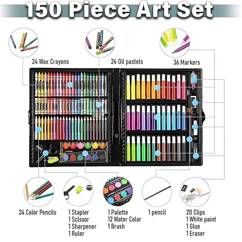 KKBAPU KKBAPU Watercolor Pens, Drawing Art Kit, Brush Set Gift Boxes,Markers Art Drawing Kits 150 PCS color Shaped Color Pencils(Set of 1, multycolour) - Flipkart Deal