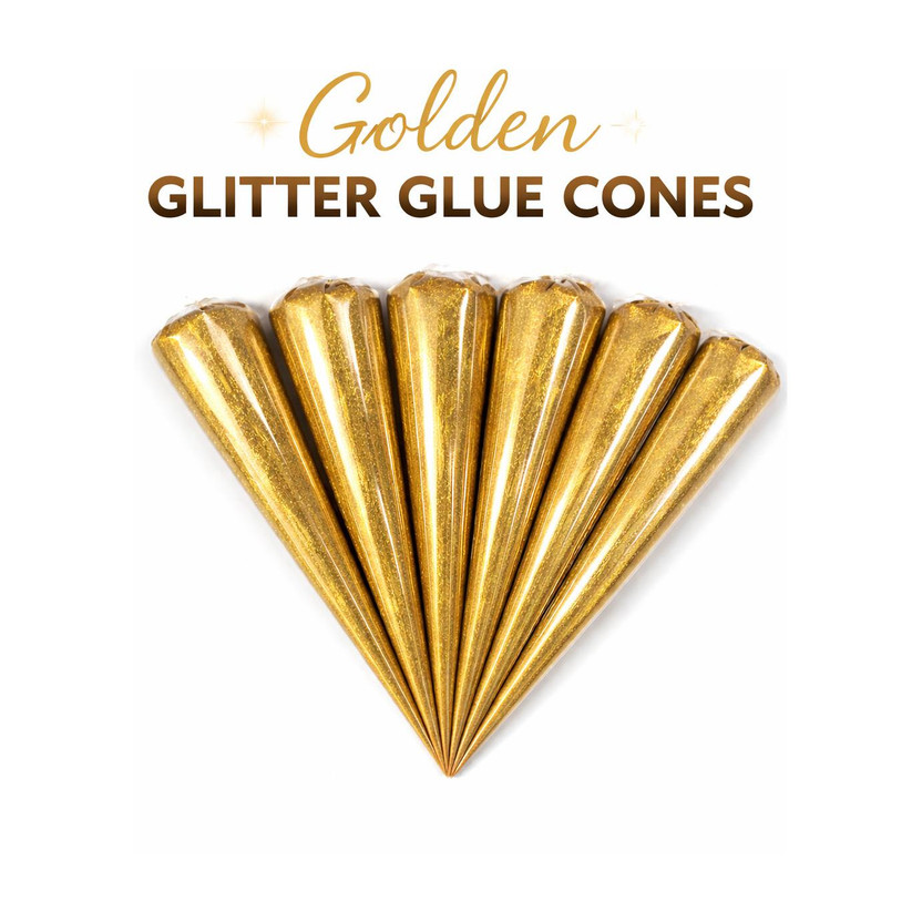Krizadiv 6 pcs Golden Glitter Glue Cone for Art & Craft Decoration | 20g Each