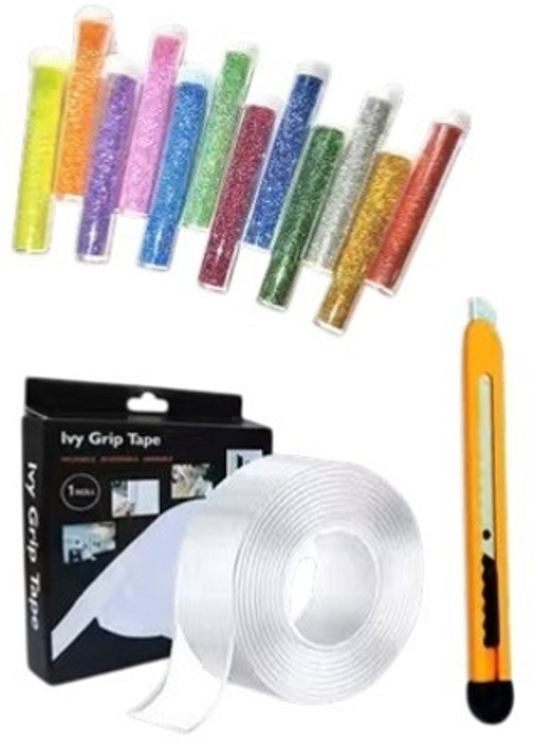 Eclet 14pc of combo Nano Tape with 12 Colors Loose Sparkles Utility Cutter for kids