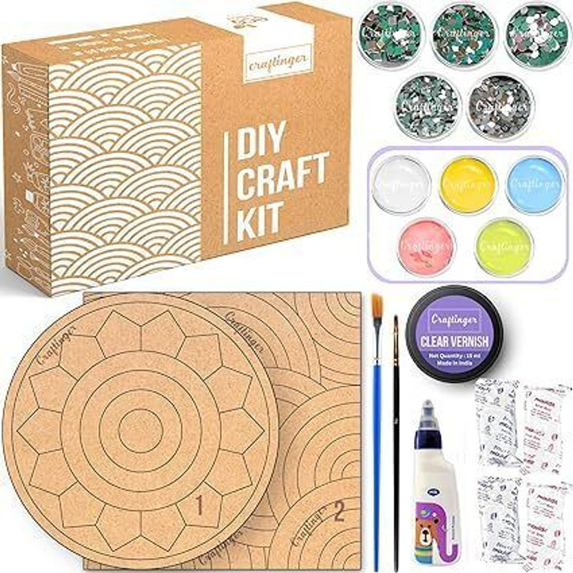 Craftinger 12 Inch Lippan Art Kit DIY Decor with Pre-Marked MDF Shapes, Acrylic Colors etc.