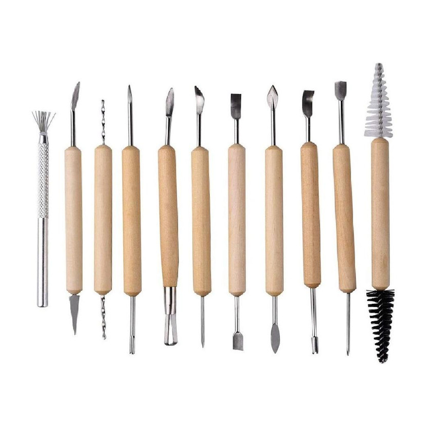 KRYTONE 11 Piece Wooden Handle Clay Pottery Carving Sculpting Knife DIY Tool Set