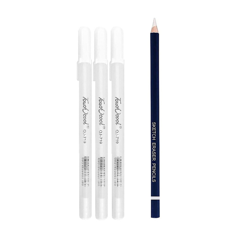 Definite Art 1Pc Pencil Eraser for Graphite, Charcoals + 3Pc White Highlighter Pen- 0.8mm