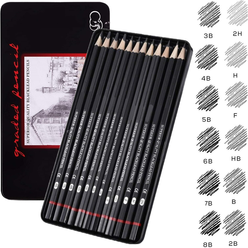 Adoere 12 Pcs Sketch Pencil Set For Artist Drawing Sketching
