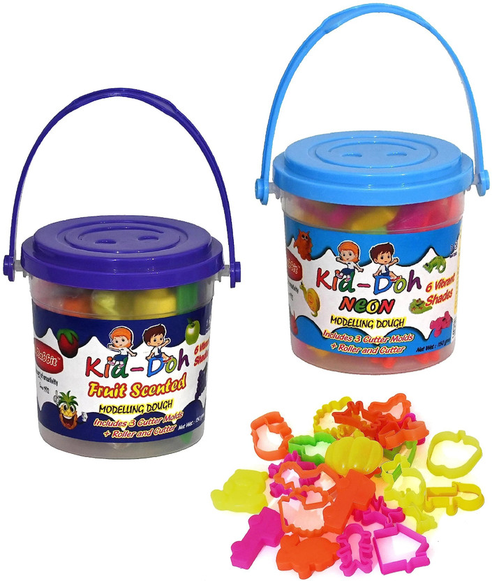 Rabbit kid-doh Fruit scented + kid doh Neon+24 Toys set|24 Moulds| Modelling Dough|Activity Set | Dough Kids Play | Multicolor |6 Vibrant shades|Roller and Cutter Ideal for 3+