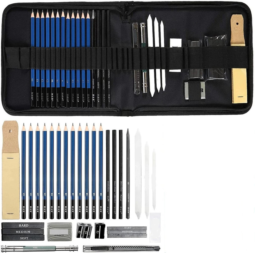 PEACORA 33-Piece Sketch Pencils & Drawing Kit, Complete Artist Kit Graphite Pencils