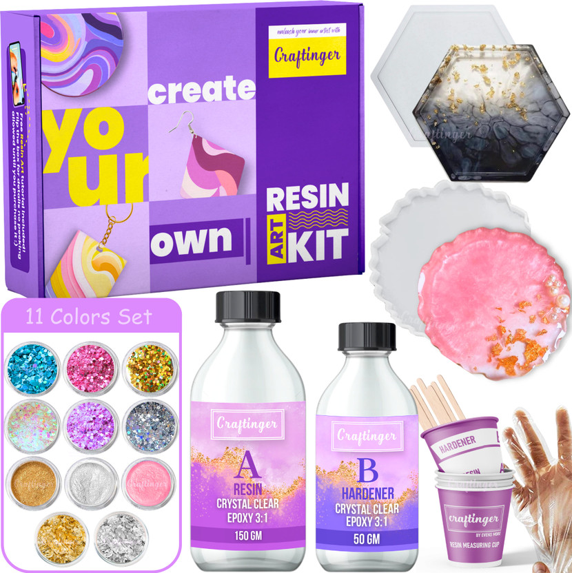 Craftinger Resin Art hexagon Coaster making Kit With Non Toxic Resin Set & More
