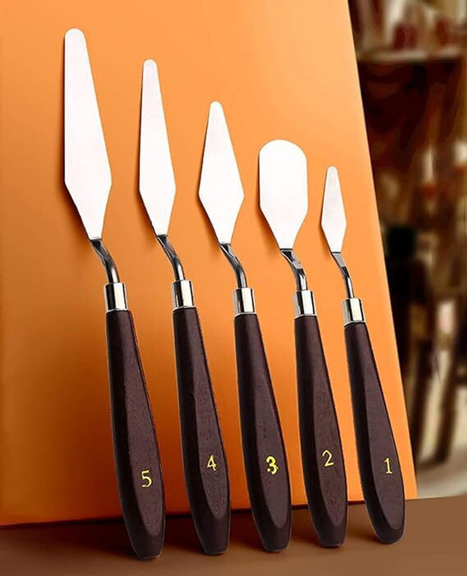 Eclet Pack of 5 Metal Spatula Palette Knife Set for Oil, Acrylic & Watercolor Painting