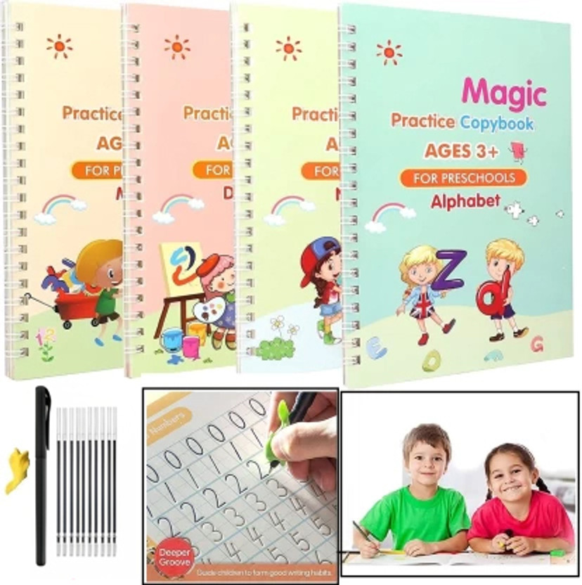 SmartKids Magic Regular Notebook For Number Tracing,Alphabet Tracing,Drawing 64 Pages(Multicolor, Pack of 4)