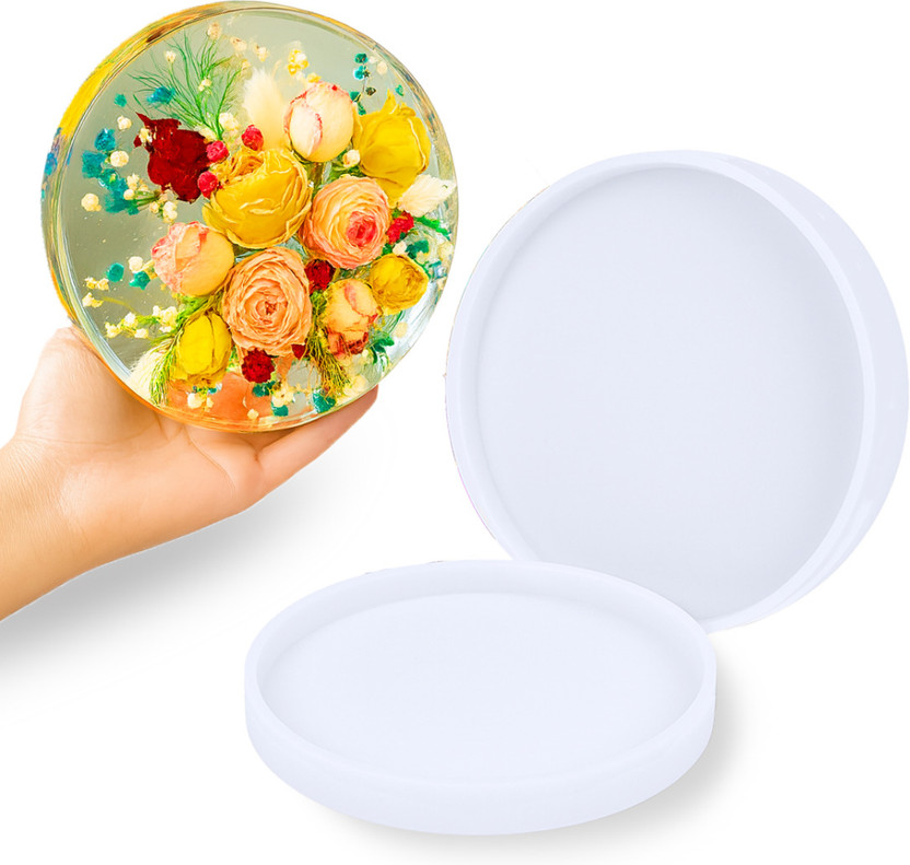 OYTRA Round Coaster Resin Art Mould 8 Inch Set of 2 Silicone Mold Kit for Beginners