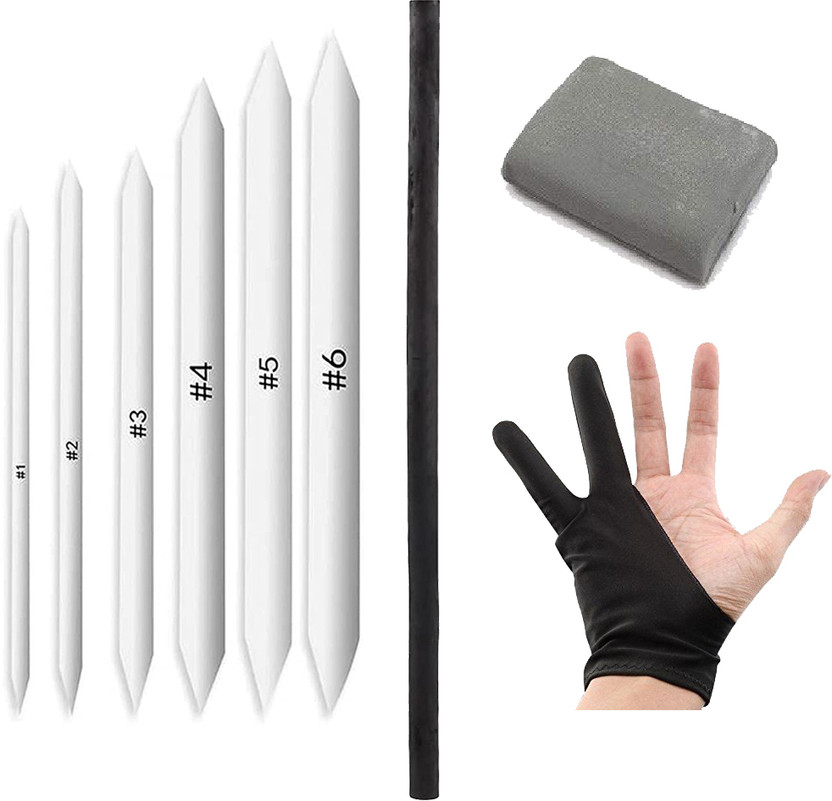 ArtKraft Kneadable Eraser and White Paper Blending Stumps or Tortillon for Blending Shading Smudging Graphite and Charcoal Pencils