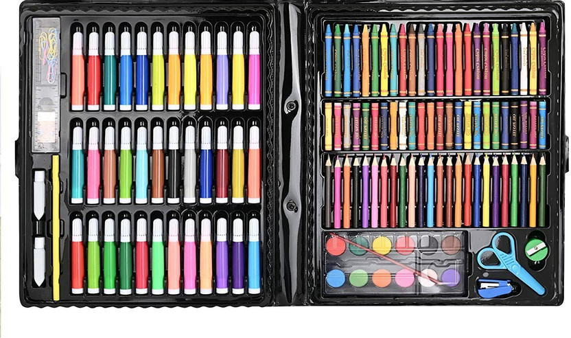 HOMOZONE Art Supplies for Kids Deluxe Set for Drawing & Painting (150 Pcs Set) Black