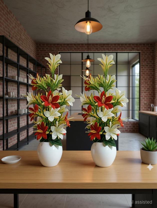AartPush AartPush Premium Quality Artificial Lily Flowers With Pot (Pack of 2) For Decoration Multicolor Lily Artificial Flower  with Pot(30 cm, Pack of 2, Flower with Basket) - Flipkart Deal