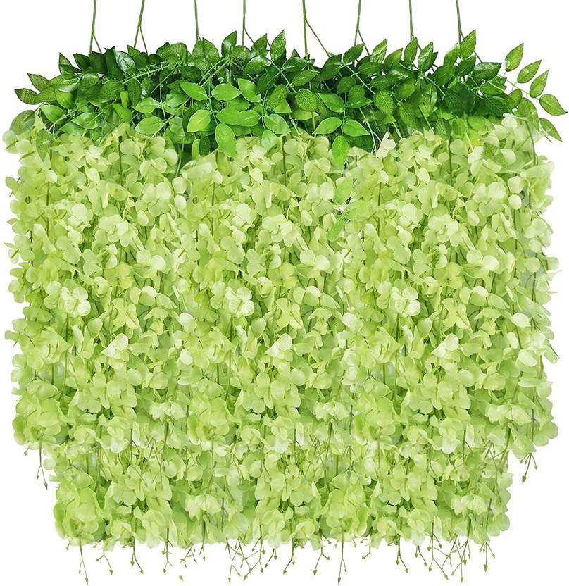 MotiRaj Artificial wisteria hanging flower for home wedding hotel indoor outdoor decor Green Westeria Artificial Flower(109 cm, Pack of 4, Vine & Creepers)