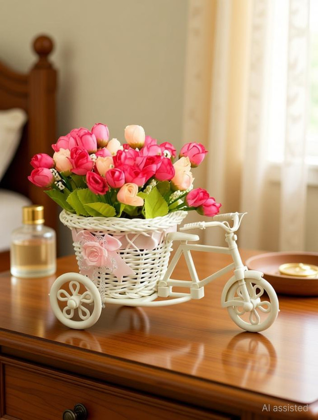 Mysaa Mysaa Decorative Artificial Peony Flowers with Cycle Vase Home Decoration Gift Item Multicolor Peony Artificial Flower  with Pot(7.4 cm, Pack of 1, Flower Bunch) - Flipkart Deal
