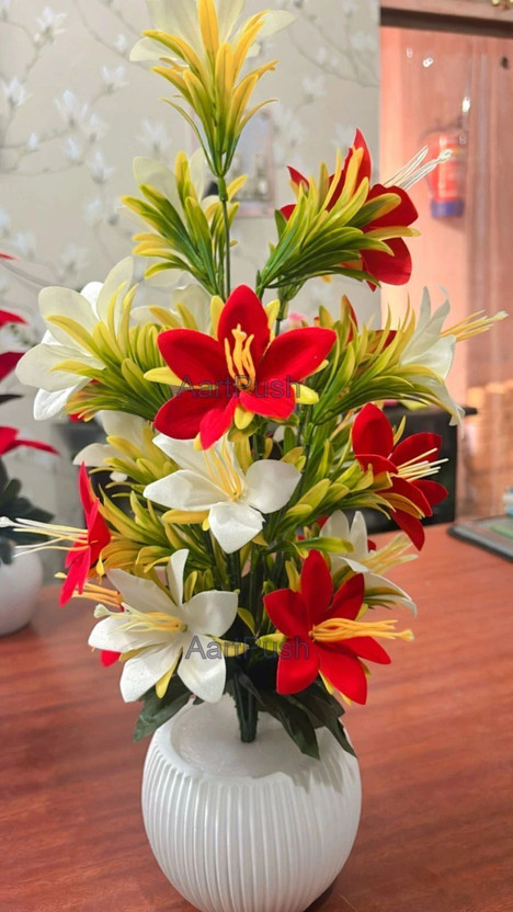AartPush AartPush Premium Quality Artificial Lily Flowers For decoration | Pack of 4 | Multicolor Lily Artificial Flower  with Pot(45 cm, Pack of 1, Flower with Basket) - Flipkart Deal